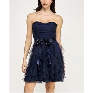 Pear Culture Strapless Ruffle Mini Navy Blue Juniors/Women’s Dress NWT SZ-13/14
